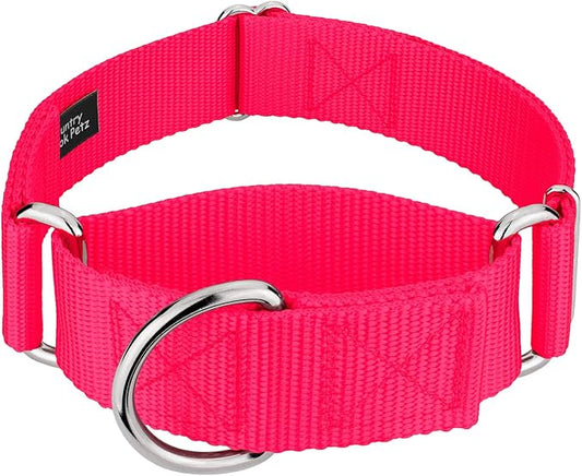 Country Brook Petz 1 1/2 Inch Martingale Heavy Duty Nylon Adjustable Dog Collar for Small, Medium, Large Breeds - Vibrant 17 Color Selection (Hot Pink, Medium)