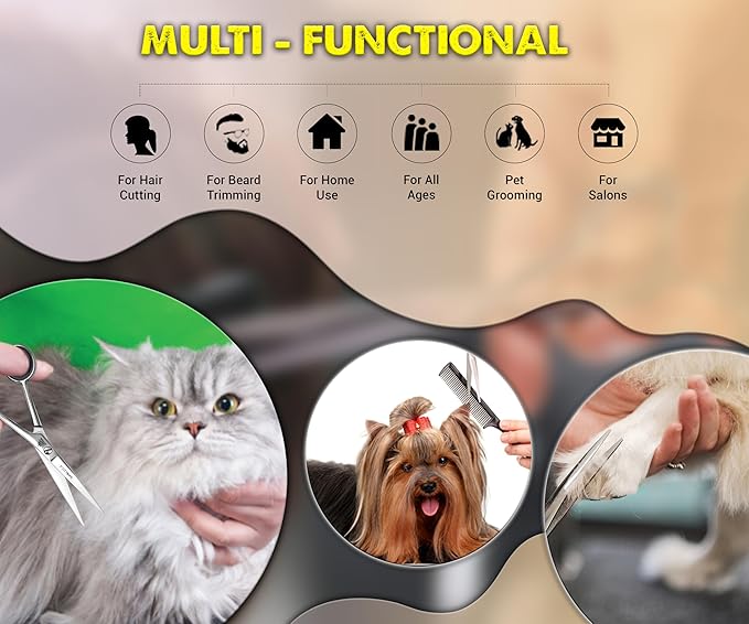 ARSUK Dog Grooming Scissors 7-Inch – Professional Pet Hair Cutting Shears for Dogs, Cats & Horses – Straight Stainless Steel Trimming Scissors with Rubber Grip & Finger Rest