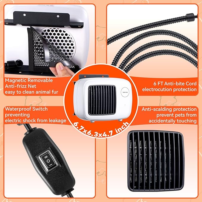 Dreyoo Dog House Heater with Thermostat, Pet House Heater with 6FT Anti Chew Cord and Safe Overheat Protection, 2 Heating Mode (200/400W) Pet House Furnace for Dogs Chicken Coops Rabbits(White,1 Pcs)