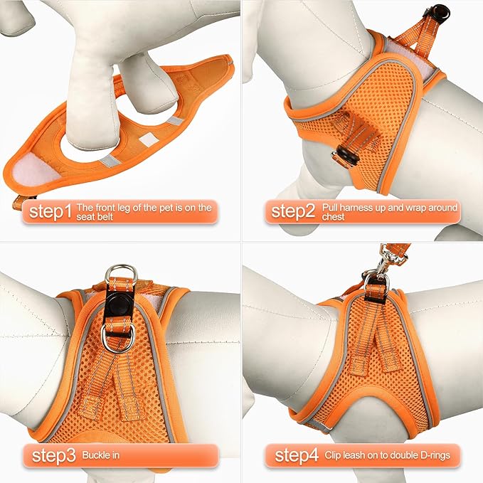YIMEIS Dog Harness and Leash Set, No Pull Soft Mesh Pet Harness, Reflective Adjustable Puppy Vest for Small Medium Large Dogs, Cats (Orange01, X-Small (Pack of 1)