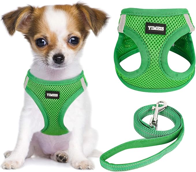 YIMEIS Dog Harness and Leash Set, No Pull Soft Mesh Pet Harness, Reflective Adjustable Puppy Vest for Small Medium Large Dogs, Cats (Green, Small (Pack of 1)
