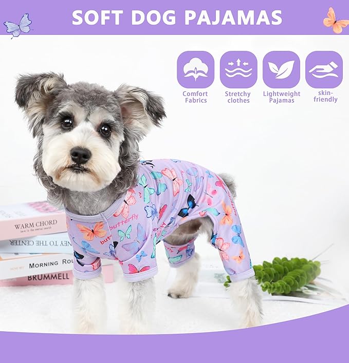Dog Pajamas Spring Summer Dog Clothes for Small Medium Dogs Girl Boy Cute Soft Puppy Pjs Clothes Doggie Onesies Cat Pet Outfit(Butterfly,XL)