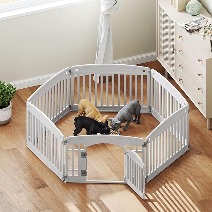 Plastic Dog Playpen | 6-Panel 24" Safe & Secure Indoor/Outdoor Pet Fence | Folding & Portable | 35 x 35 x 24IN, Ideal for Small to Medium Dogs | Easy to Clean （White）