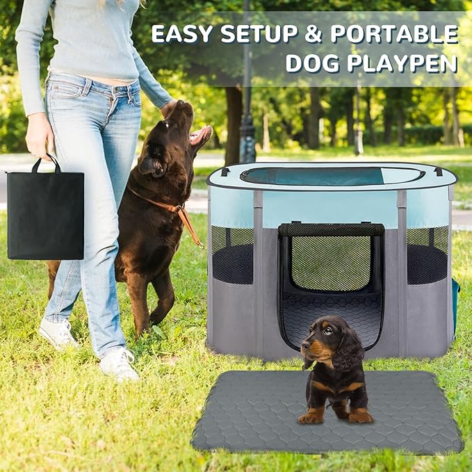 Pet Dog Cat Playpen Tent,Foldable Cat Cage Kennel,Portable Collapsible Puppy Crate for Indoor Outdoor Travel Camping Use with Washable Pad,Water-Resistant Breathable Shade Cover Green M