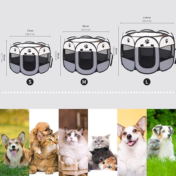 Mile High Life | Foldable Dog Playpen | Portable Dog Crate w Removable Shade Cover | Dog Kennel Indoor/Outdoor w Carry Case | Pen Tent for Dog/Cat/Rabbit(Gray, Large (45"x45"x23"))