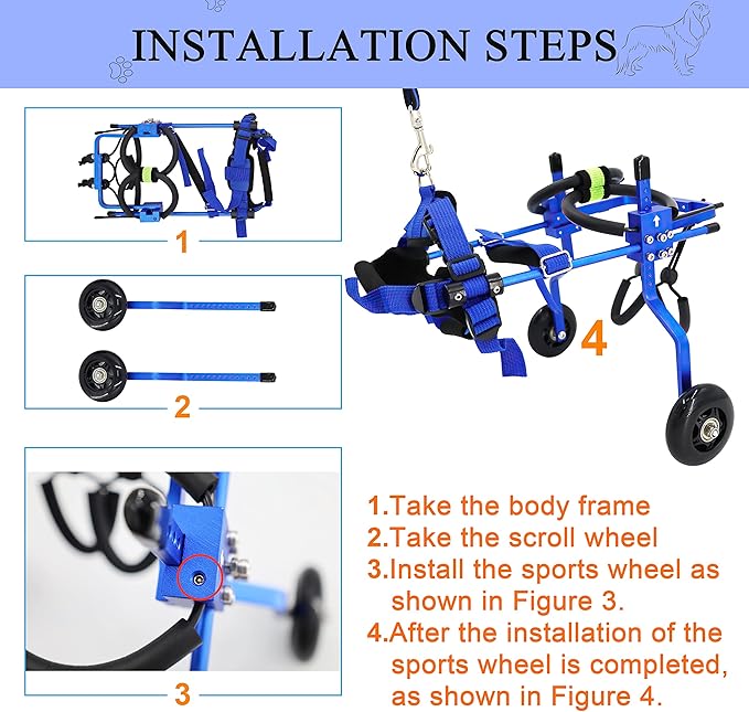 Adjustable Dog Wheelchair for Back Legs，Pet/Doggie Doggy Wheelchairs with Disabled Hind Legs Walking (XS-Blue)