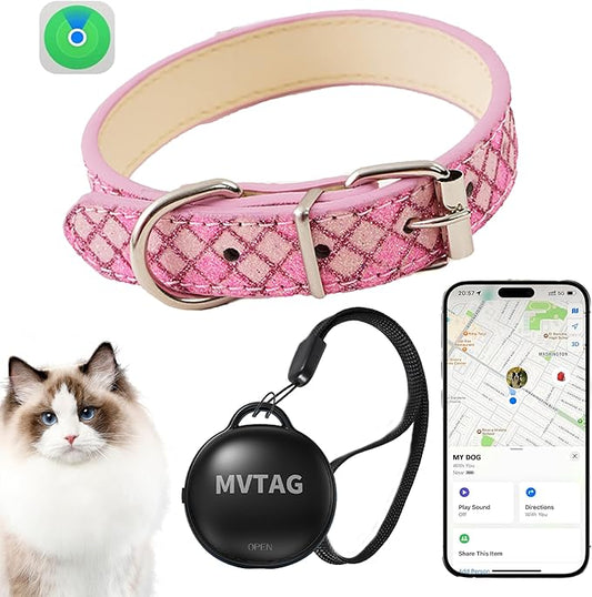 Cat Tracker GPS Collar No Monthly Fee, Real-Time Mini Pet Tracker for Small Medium Large Kittens, Reflective Waterproof Cat Tracking Collar with Bell, Indoor & Outdoor (Only for iOS)