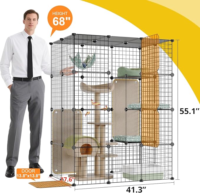 Oneluck 4-Tier 55 Inch Large Cat Cages DIY Cat Playpen Detachable Metal Wire Kennels Cat Crate Exercise Extra Place Ideal for 1-2 Cat