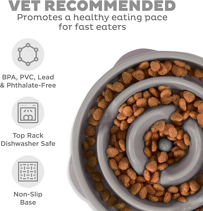 Outward Hound Fun Feeder Slo Bowl, Medium Slow Feeder Dog Bowl, 2 Cups, Gray