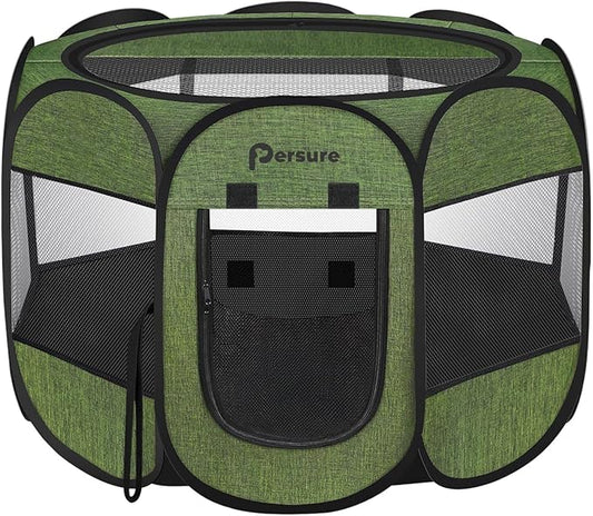 Dog Cat Playpen Indoor Outdoor for Puppy Pet Recovery After Surgery, Dog Tent Crates Cage Indoor/Outdoor, Portable Pop Up Dog Kennel with Carrying Case for Travel (Premium Green, Large)