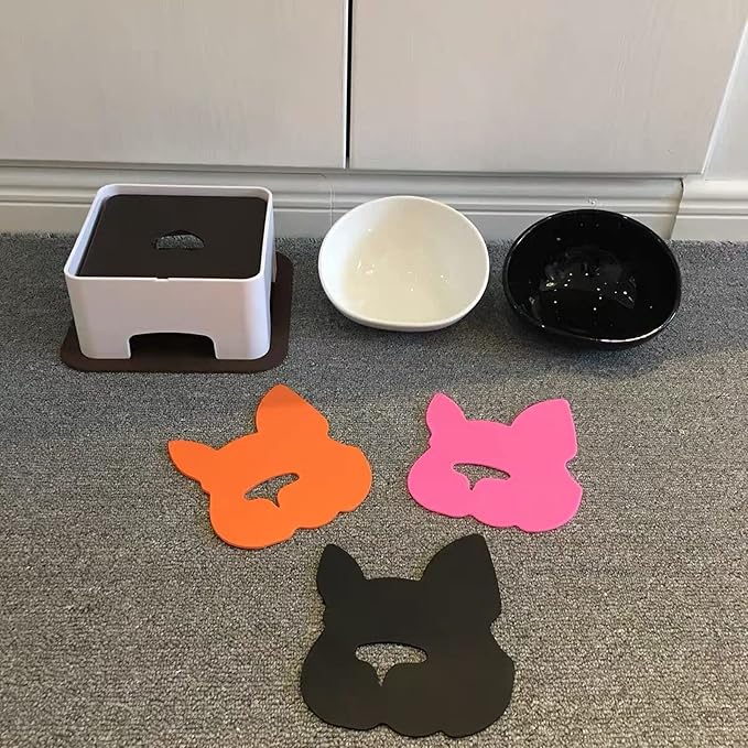 Bulldog Bowl Anti-Slip Dog Cat Dish Detachable Rubber Dog Bowl Pet Sterile Tilted Pet Feeder Slope Base (Black（Ceramic Bowl）, 1.5 Cup (Small/Medium Dog))