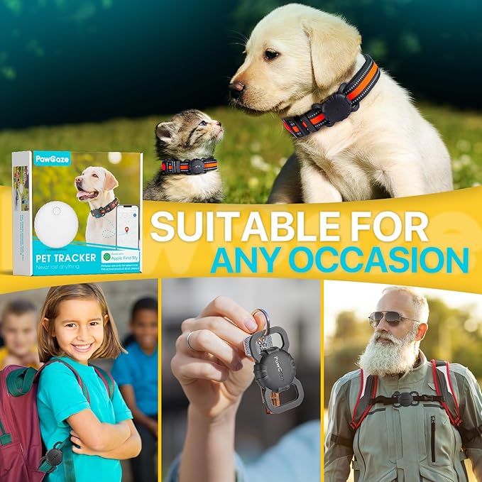 Dog Tracker Collar, No Monthly Fee Cat Tracker Collar(Only iOS), Compatible with Apple FindMy App, Reflective FinderTag Smart Collars, Anti-Lost, Key Finder for Pets/Items（NOT GPS）