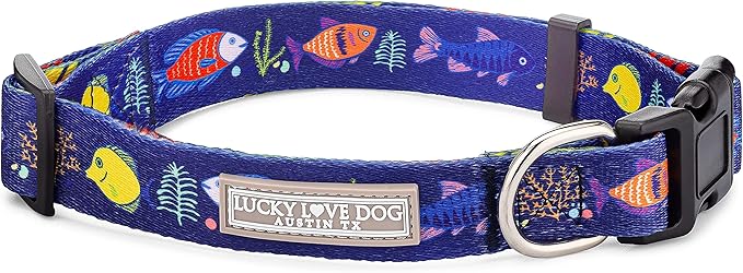 Lucky Love Dog Collar, Adjustuble Cute Dog Collar for Small Dogs, Comfortable and Soft Tropical Fish Dog Collar, Part of Purchase Donated to Rescue (Small, Mackey, Collar)