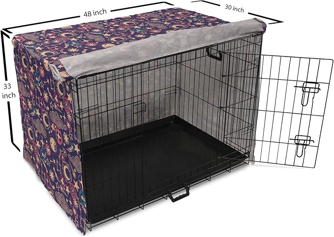 Lunarable Hipster Dog Crate Cover, Hand Drawn Starry Scene of Constellation Crescent Space-Themed Layout, Easy to Use Pet Kennel Cover for Medium Large Dogs, 48 Inch, Navy Blue and Multicolor