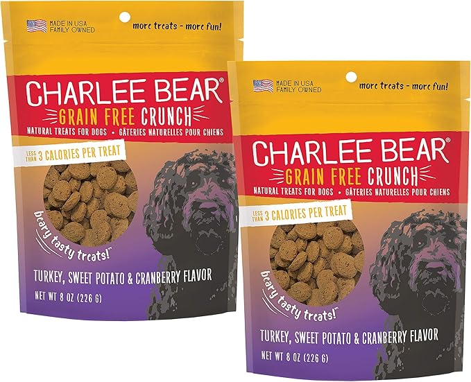 Charlee Bear Crunch Turkey, Sweet Potato & Cranberry Flavor Dog Treat and Snack (2 Pack) 8 oz Each