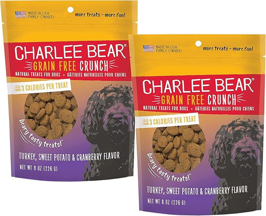 Charlee Bear Crunch Turkey, Sweet Potato & Cranberry Flavor Dog Treat and Snack (2 Pack) 8 oz Each