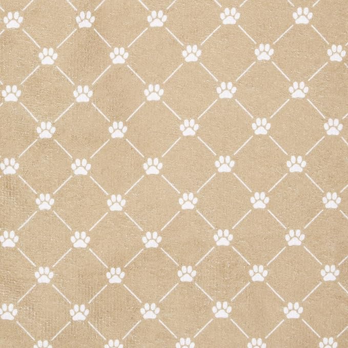 Bone Dry Pet Robe Collection, Trellis Paw Print, Absorbent Microfiber Bath Robe with Adjustable Closure for Dogs & Cats, Small,Taupe