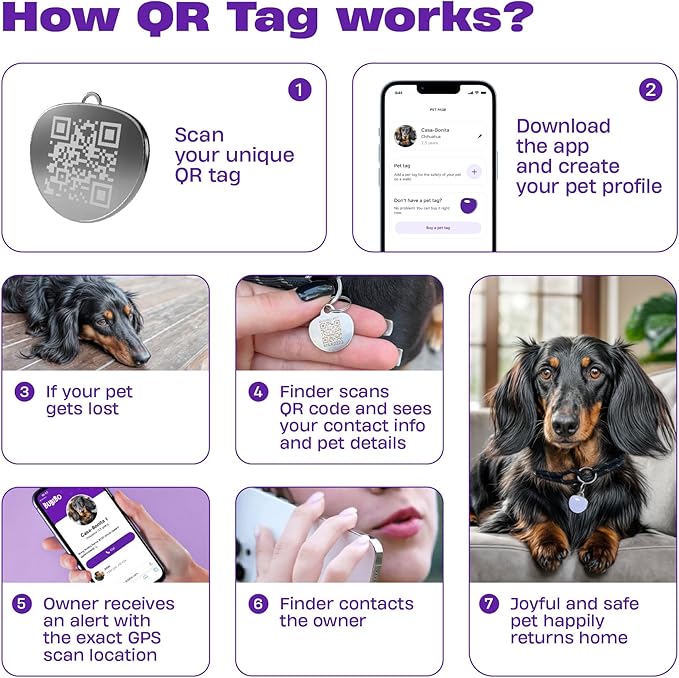 Premium QR Code Dog Tag - Smart Pet ID Tags for Dogs - Scan Dog ID Tag for Instant Location Alert & Modifiable Pet Profile - Dog Tags Personalized for Pets with Dog Training App (Yellow)