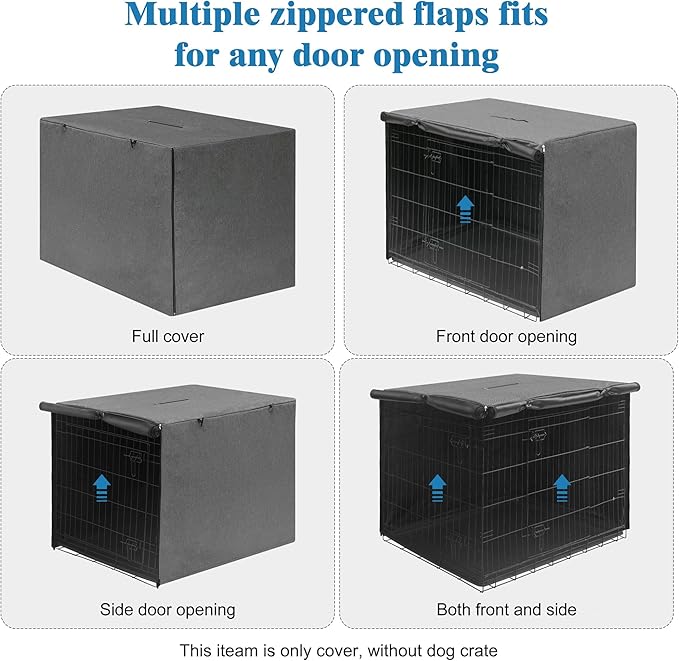 Deblue Indoor Grey Dog Crate Cover, Privacy Polyester Pet Kennel Covers Universal Fits for 1 2 Doors Wire Cage (Grey)