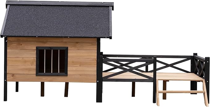 Outdoor Wooden Cabin House Style Wooden Dog Kennel with Porch Outdoor Dog House Weatherproof Dog Kennel for Medium/Small Dogs Brown