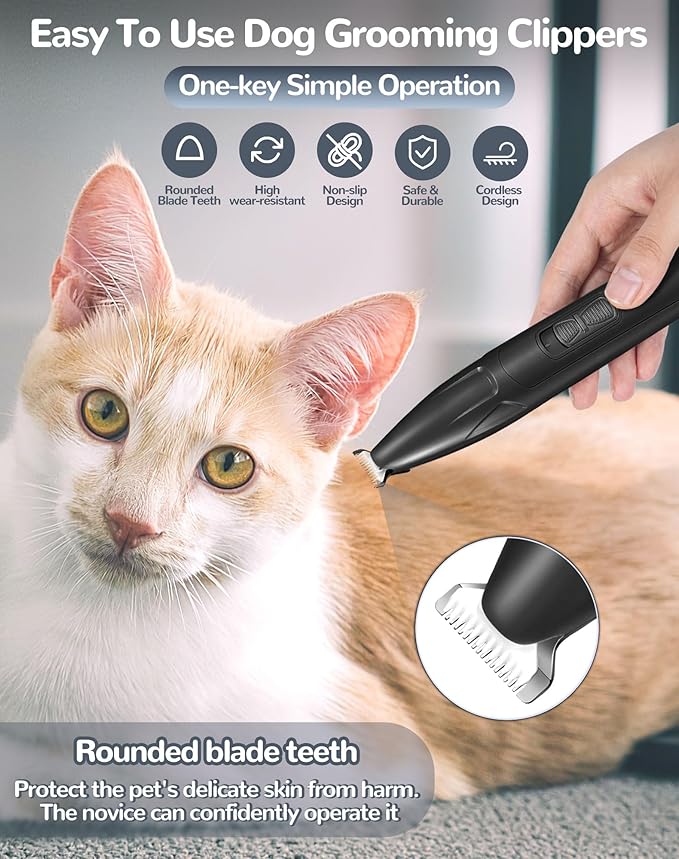 LEYOUFU Dog Clippers for Grooming, 2 Speed Low Noise Cordless Dog Paw Trimmer, Rechargeable Small Pet Hair Trimmer for Grooming, Cat Hair Clippers Shaver for Paws, Eyes, Ears, Face, Rump (Black)