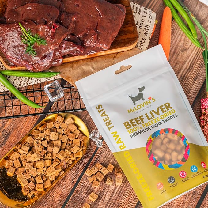 McLovin's Pet Freeze Dried Raw Beef Liver Dog Treats and Toppers, 4 oz. - Single Ingredient, Grain-Free, Gluten-Free, High Protein Treat - Healthy Dog Training Treats