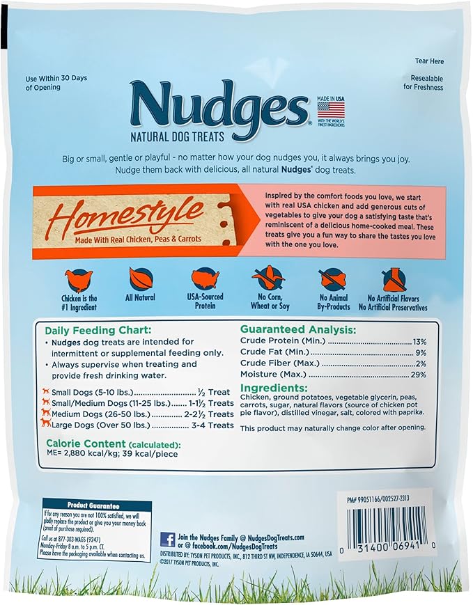 Blue Buffalo Nudges Homestyle Natural Dog Treats, Chicken, 10oz Bag