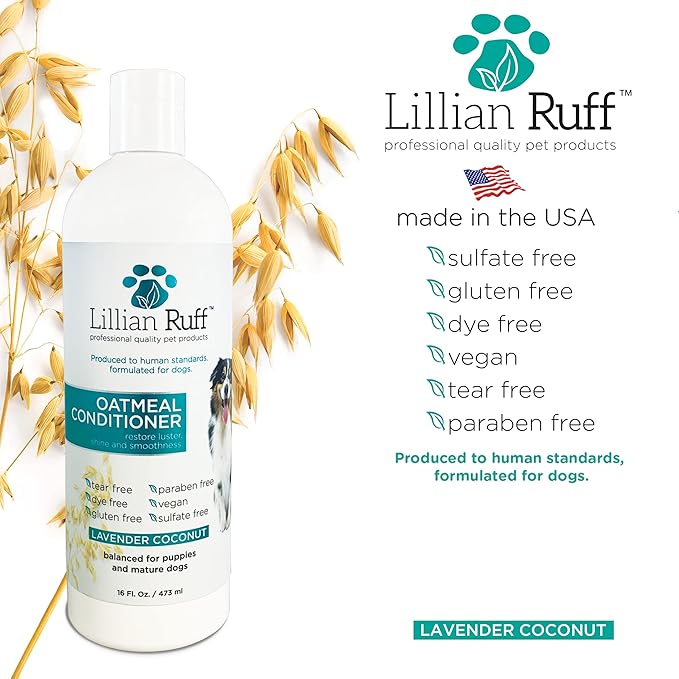Lillian Ruff Calming Oatmeal Pet Conditioner for Dry Skin & Itch Relief with Aloe & Hydrating Essential Oils - Replenish Moisture & Deodorize - Soothing Conditioning for Normal/Sensitive Skin (16oz)