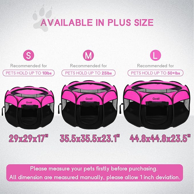 Pet Cat Playpen for Indoor Cats Enclosed, Portable Foldable Dog Playpen Outdoor Tent Crate Cage with Zipper Top Cover Door for Kitten Puppy Outside Rv Car Camper (Small Size, Pink)