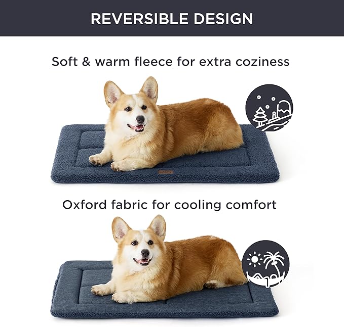 Bedsure Washable Dog Bed for Large Dog, Reversible Foam Floor Dog Mat, Lightweight Travel Flat Pet Beds for Indoor & Outdoor Dogs (44" x 32", Navy)