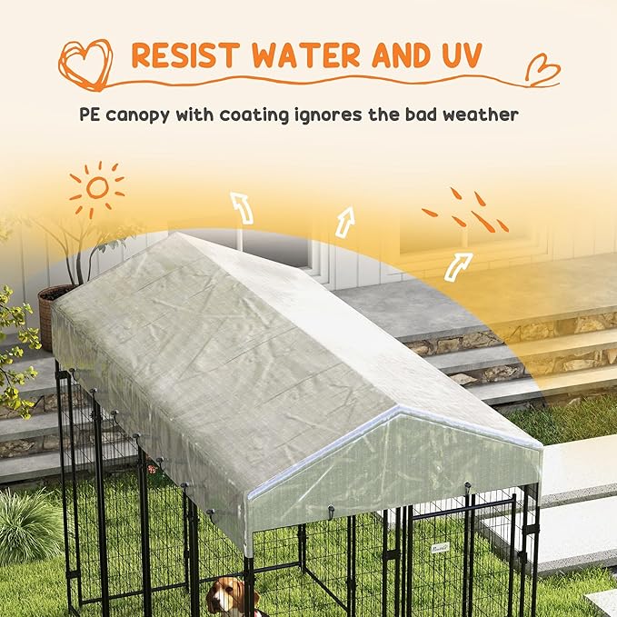 PawHut 7.8' x 6' Dog Kennel Outdoor with Waterproof Cover, Dog Playpen for Extra Large Dogs with Two Part Door Design, Silver