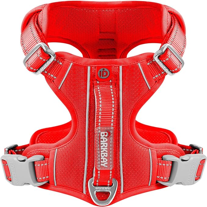 BARKBAY Dog Harness No Pull with ID Tag Pocket - Heavy Duty, Reflective, Easy Control for Large Dogs (Red,M)