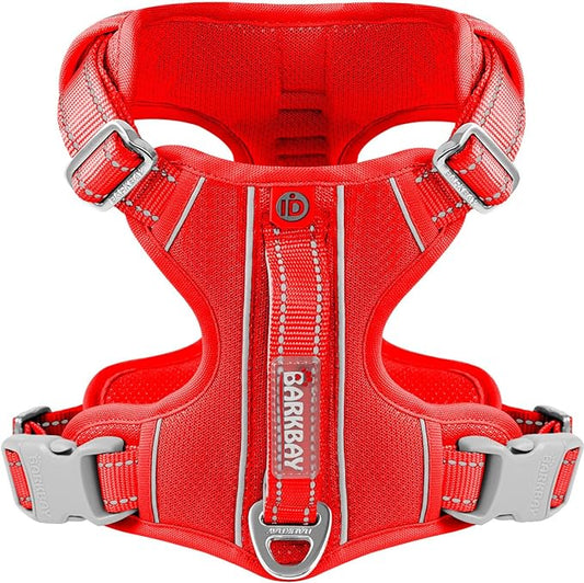 BARKBAY Dog Harness No Pull with ID Tag Pocket - Heavy Duty, Reflective, Easy Control for Large Dogs (Red,M)