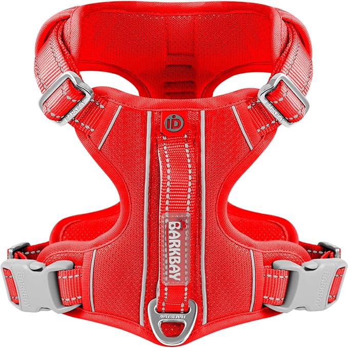 BARKBAY Dog Harness No Pull with ID Tag Pocket - Heavy Duty, Reflective, Easy Control for Large Dogs (Red,XL)