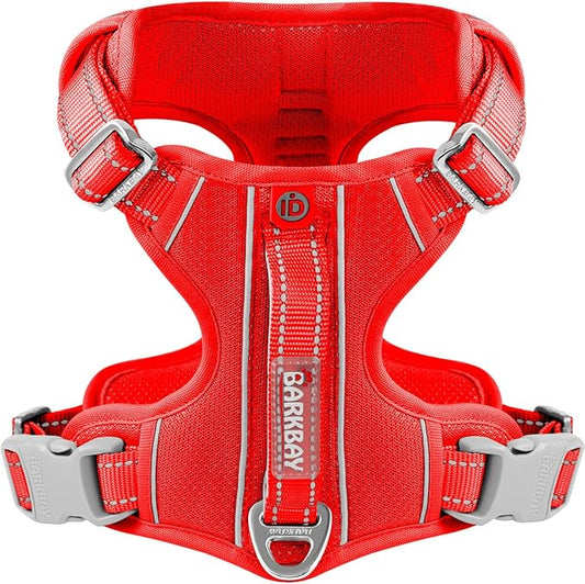 BARKBAY Dog Harness No Pull with ID Tag Pocket - Heavy Duty, Reflective, Easy Control for Large Dogs (Red,XL)