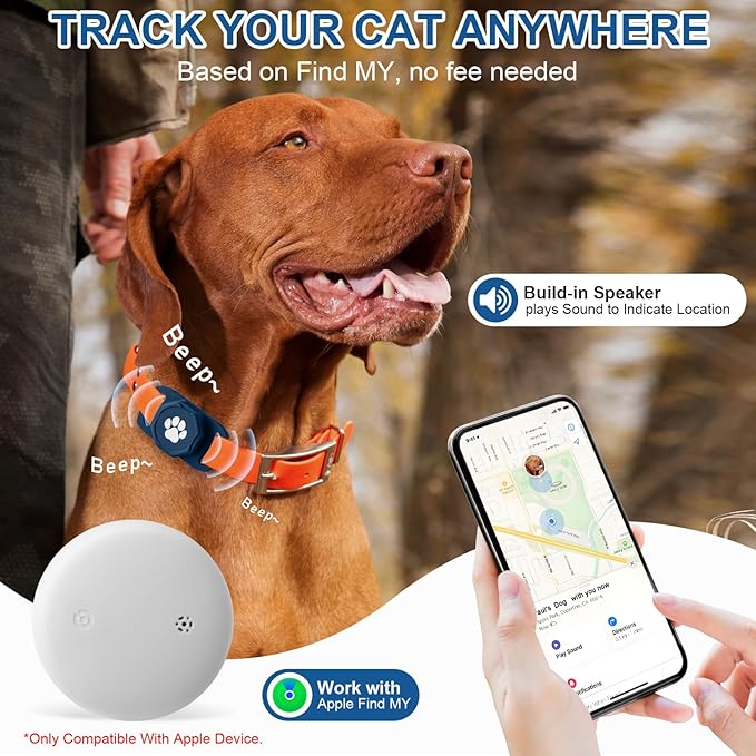 Smart Pet Tracker for Collar - Dog Tracker Pet Location Tracker with Holder, No Monthly Fee, Compatible with Apple Airtag Find My (iOS Only), Anti-Lost Tracking Device for Pets, Luggage, Bag Straps