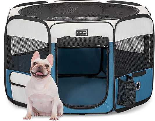 PETSFIT Portable Pet Playpen - 29" Dia, Indoor/Outdoor, For Cats, Puppies & Small Animals - Removable Zipper Mesh Top & Leakproof Bottom