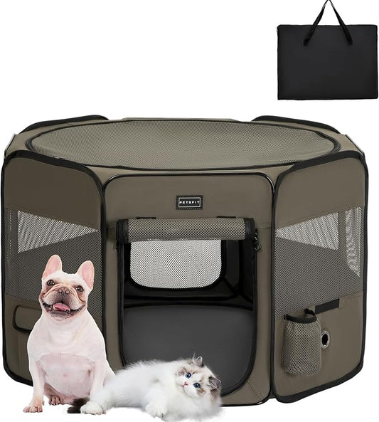 PETSFIT Dog Pen Indoor, Anti-Leakage Bottom, Foldable, Collapsible Dog Playpen Indoor/Outdoor for Cats