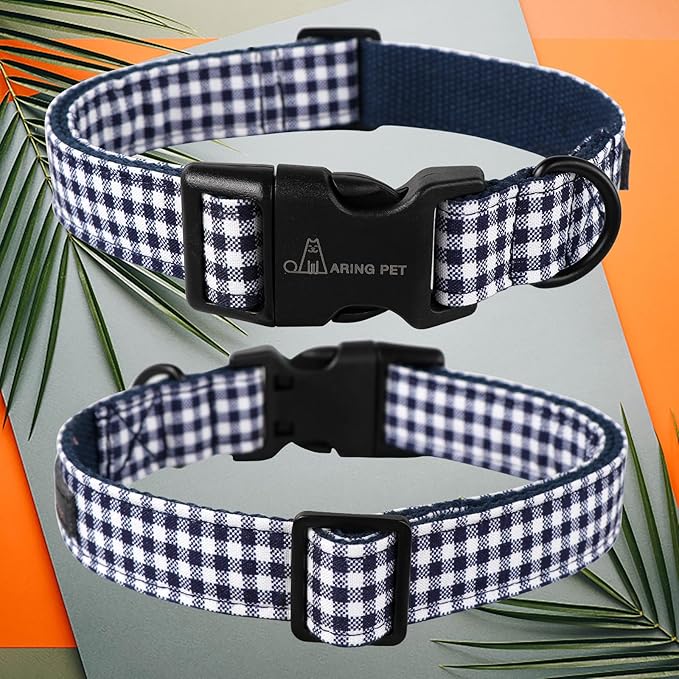 ARING PET Dog Collar-Cute Dog Collar for Small Dogs, Adjustable Comfortable Cotton Plaid Pet Collars for Small Medium Large Male Female Dogs, Small