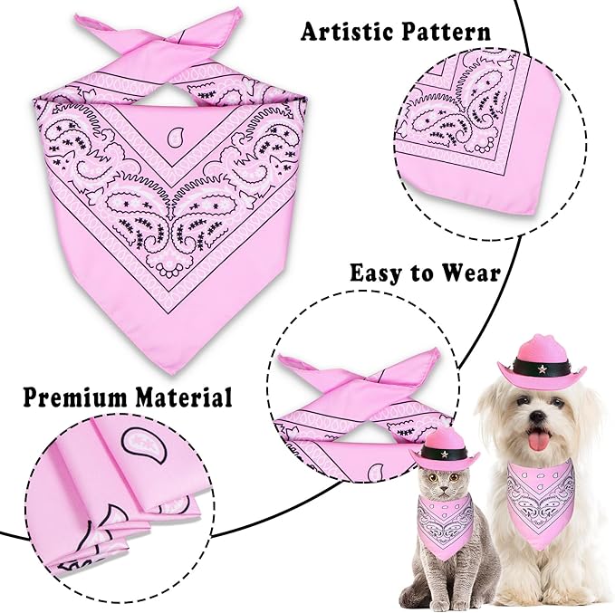 Dog Halloween Costumes, Dog Cowboy Costume Halloween Pet Cowboy Hat Bandana Scarf for Small Medium Large Dogs Pets (Pink Hat & Pink Bandana, Small)