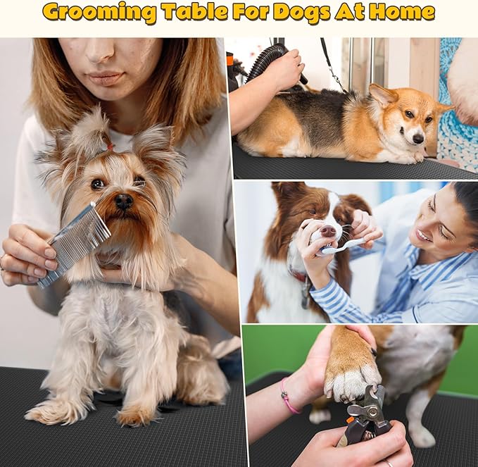 46" Dog Grooming Table, Adjustable Grooming Table for Dogs at Home, Foldable Pet Grooming Table with Arm, Noose, Mesh Tray, Portable Large Dog Grooming Table Maximum Capacity 300 LBS, Black