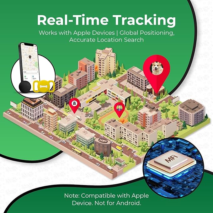 Smart Pet Tracker, Dog Tracker with Collar Holder, Smart Tag for Seamless Location Tracking, Work with Find My, Not GPS Tracker (Yellow)