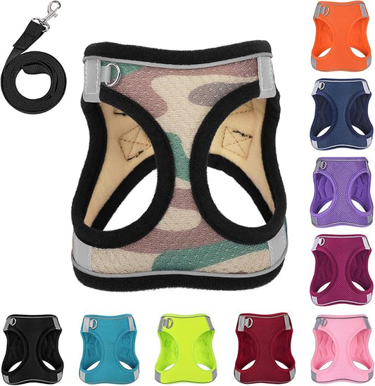 Dog Harness with Leash Set, No-Pull Step-in Reflective Pet Harness with 1 Leash Clips, Adjustable Soft Padded Easy Walk Dog Vest for Small Medium Large Dogs, Cats(Camouflage, XXXSmall)