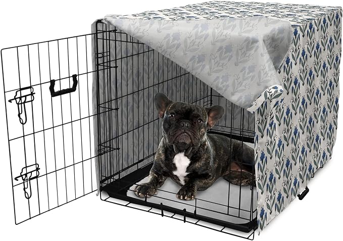 Ambesonne Floral Dog Crate Cover, Rhythmic Leaves Flowers Blossoms Nostalgic Style, Easy to Use Pet Kennel Cover for Cats & Medium Dogs, 24 Inch, Champagne Multicolor