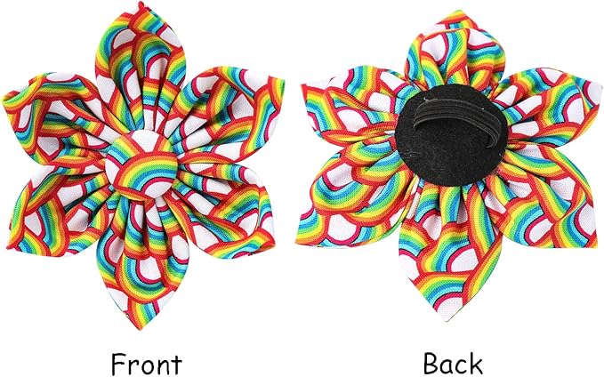 Lionet Paws Rainbow Female Dog Collar with Flower, Soft and Comfortable Adjustable LGBT Pride Collar for X-Large Dogs, Neck 16-26 inches