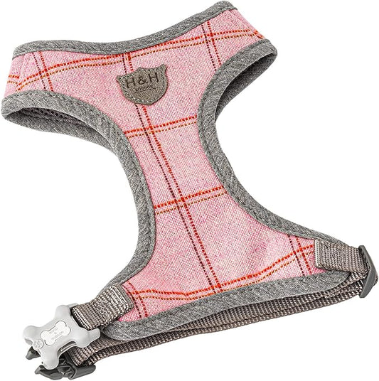 HUGO & HUDSON Dog Harness, No-Pull Anti Choke Tweed Harness Vest, Pink Checkered, L