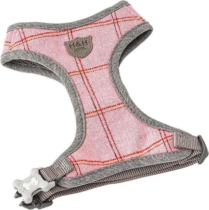 HUGO & HUDSON Dog Harness, No-Pull Anti Choke Tweed Harness Vest, Pink Checkered, M
