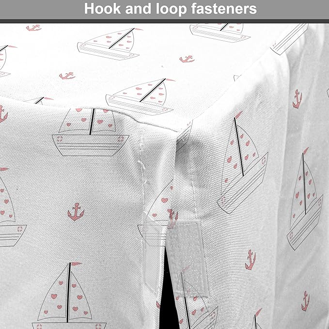 Lunarable Sail Boat Dog Crate Cover, Heart Patterned Sail with Anchor Ships Transportation Nautical, Easy to Use Pet Kennel Cover for Cats & Medium Dogs, 30 Inch, Blush Black White