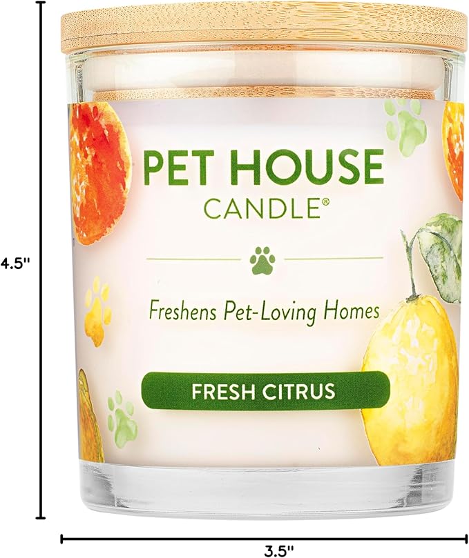 One Fur All Pet House Candle 2 Pack - Plant-Based/Soy Candle - Clean Burning Scented Candles, Long Lasting Pet Odor Candle for Home - Fresh Citrus