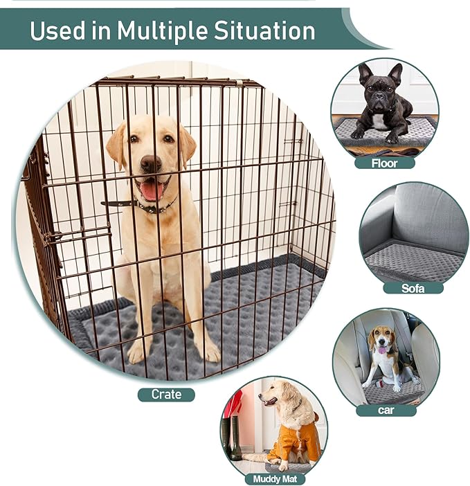 Dog Crate Pad 30x19 inch Gray Memory Foam Dog Bed Mat for Small Medium Dog Grey Washable Puppy Sleeping Bed Anti Slip